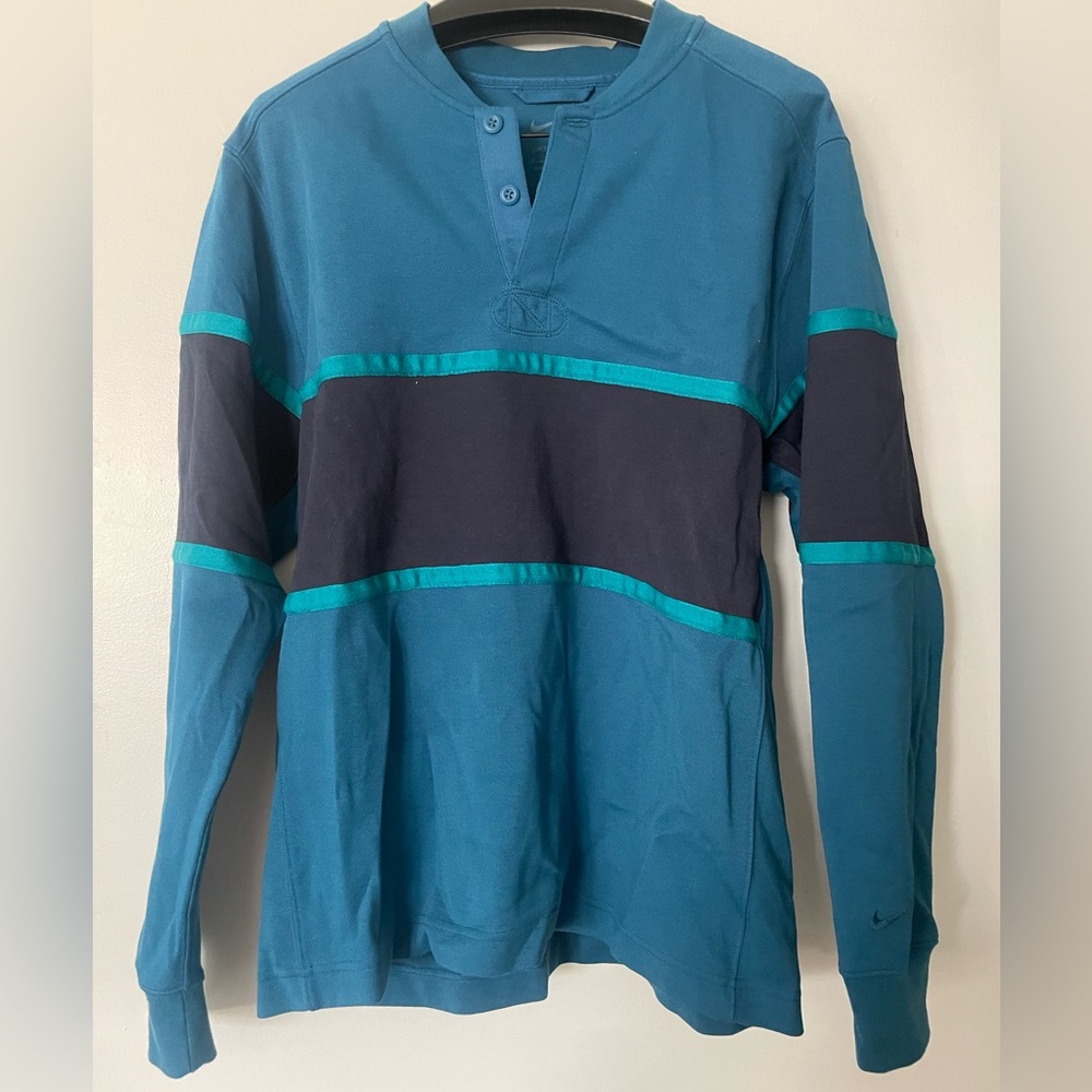 Nike Blue and Black Long Sleeve Rugby Tee